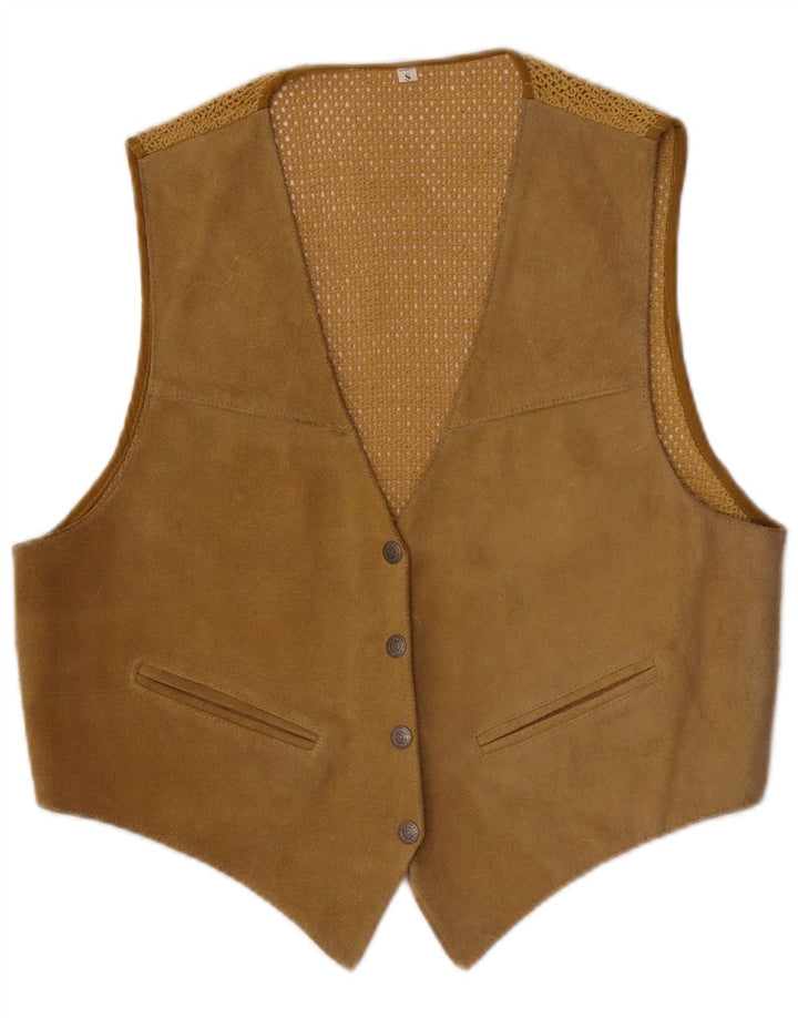 Colete de camurça oversized feminino vintage Reino Unido 10 couro cáqui pequeno