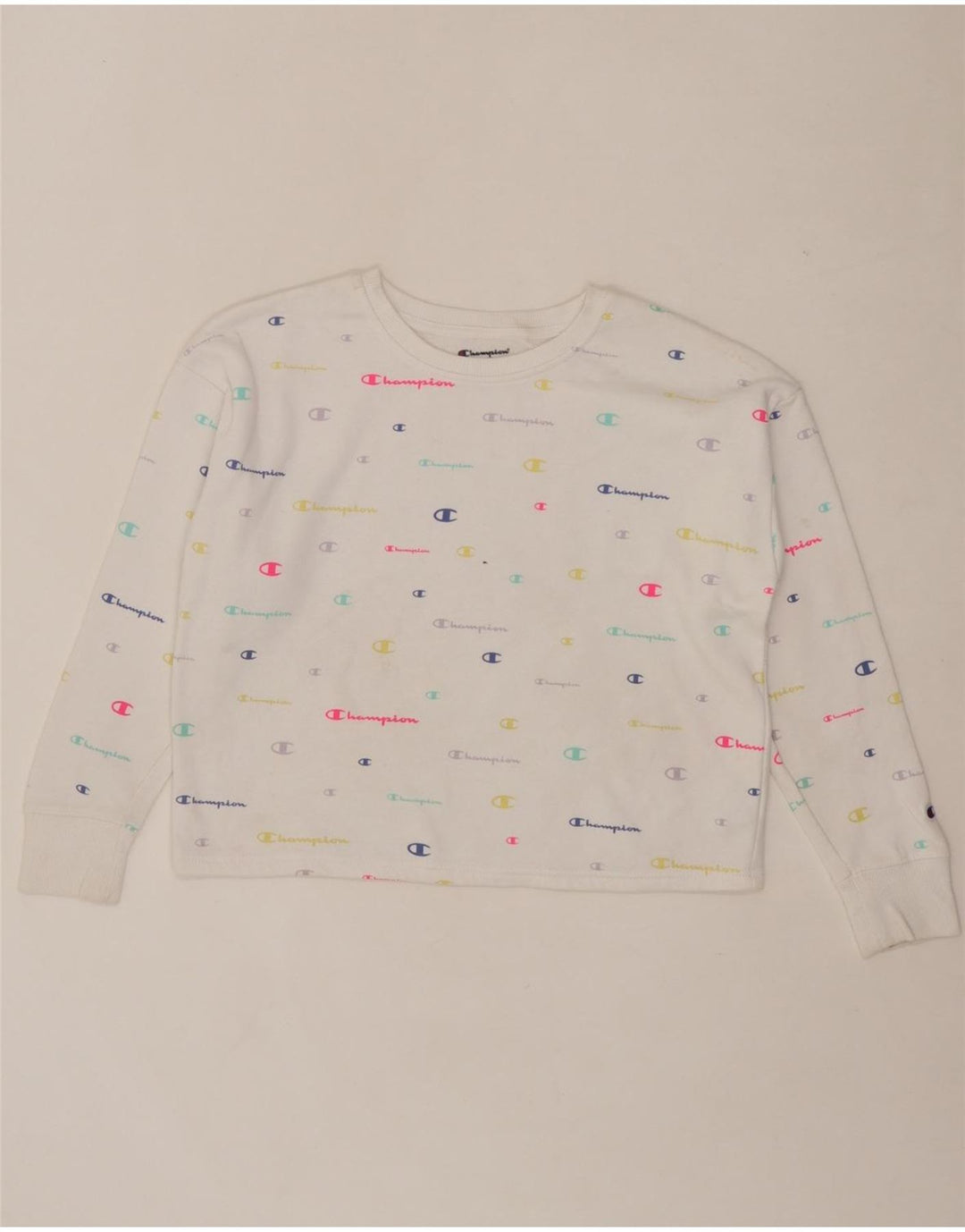 CHAMPION Girls Graphic Sweatshirt Jumper 13-14 Years XL  White Cotton Vintage Champion and Second-Hand Champion from Messina Hembry 