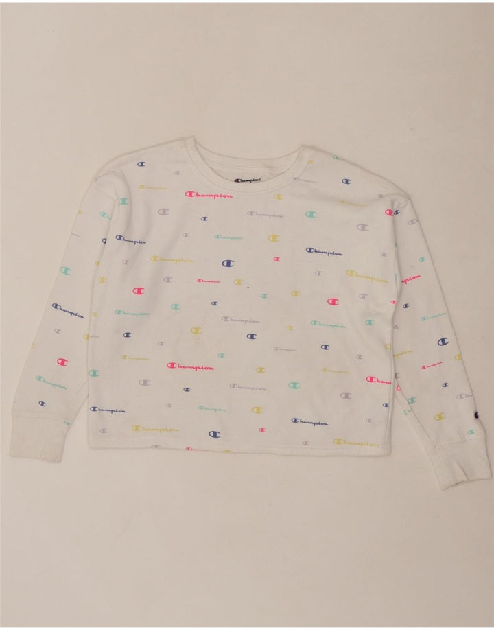 CHAMPION Girls Graphic Sweatshirt Jumper 13-14 Years XL  White Cotton Vintage Champion and Second-Hand Champion from Messina Hembry 