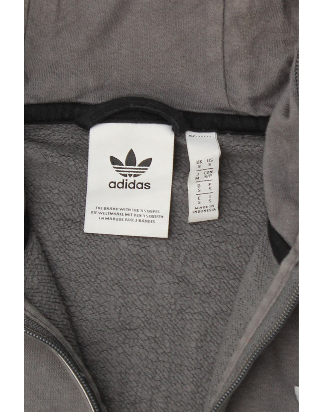 ADIDAS Suéter masculino com capuz e zíper pequeno cinza colorblock algodão