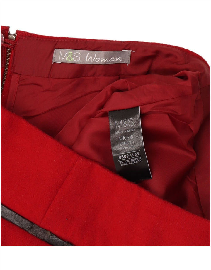 Saia reta feminina Marks & Spencer Reino Unido 8 pequena W28 poliéster vermelho