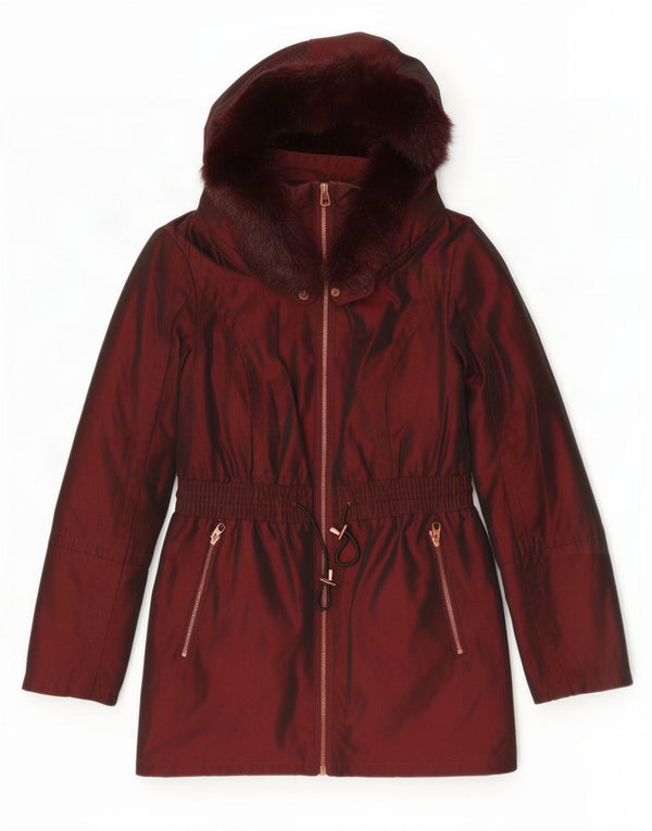 Jaqueta Parka com capuz feminina Ted Baker tamanho 1 XS Borgonha poliéster