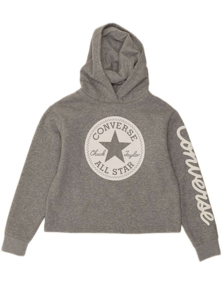 CONVERSE Girls Graphic Hoodie Jumper 12-13 Years Large Grey Cotton Vintage Converse and Second-Hand Converse from Messina Hembry 