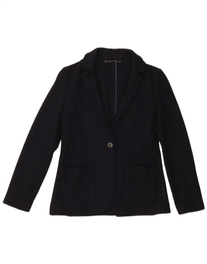 Jaqueta blazer feminina JIGSAW com 1 botão Reino Unido 8 pequena lã virgem azul marinho