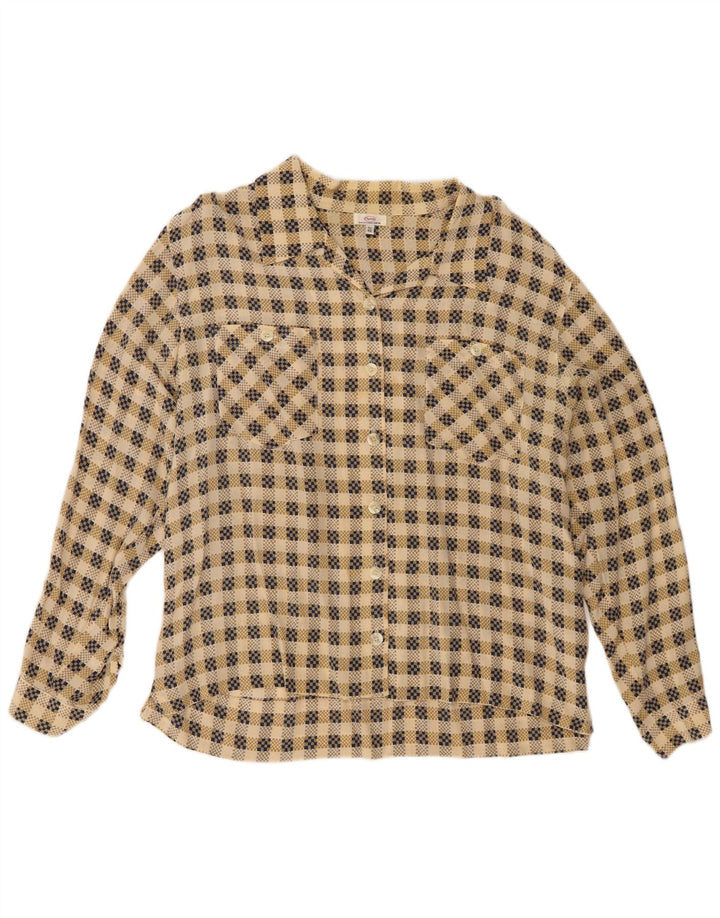 Camisa feminina cherie IT 52/54 2XL bege xadrez seda
