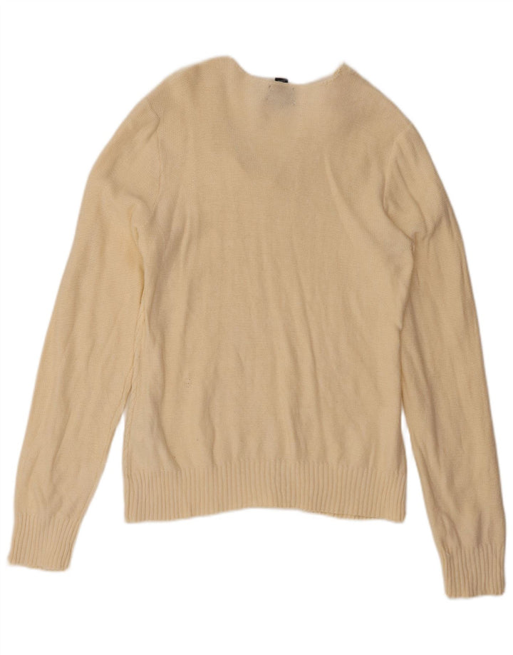Suéter feminino grande e alto com decote em V CHAPS UK 18 XL algodão branco