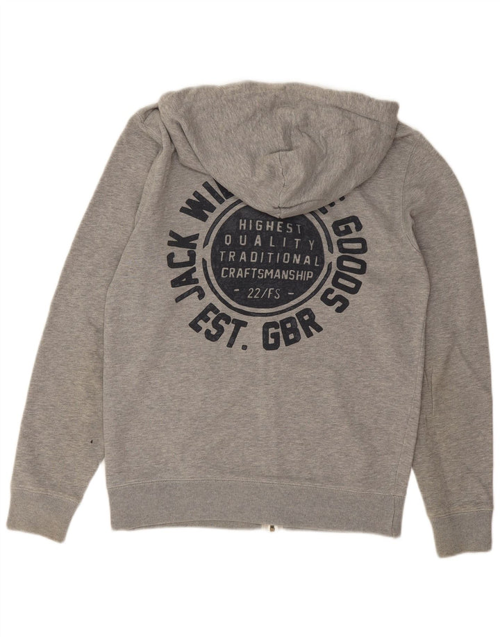 JACK WILLS Suéter masculino com capuz e zíper gráfico pequeno algodão cinza