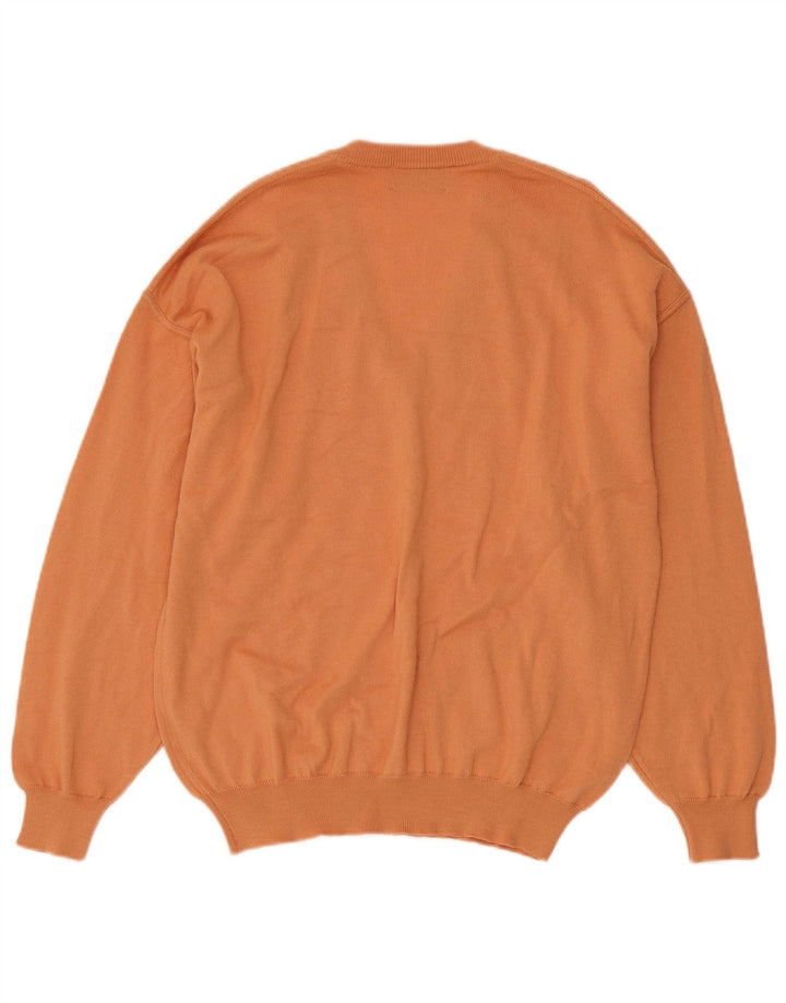 Il Granchio Suéter masculino com gola V e lã listrada laranja médio
