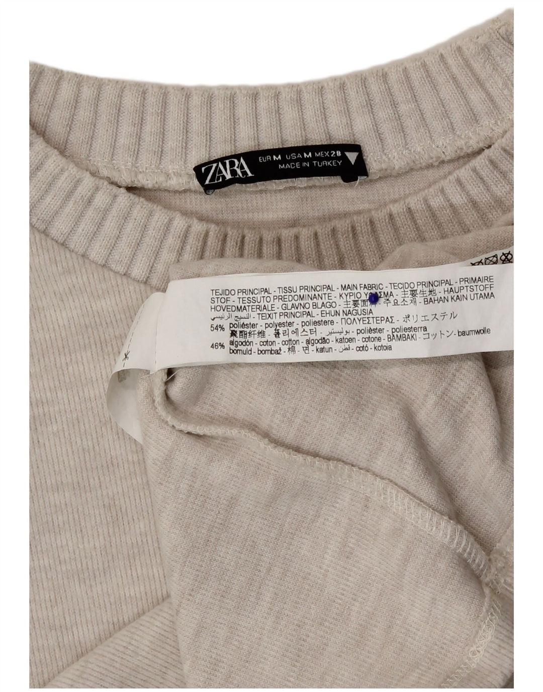 Blusa feminina Zara UK 14 poliéster bege médio