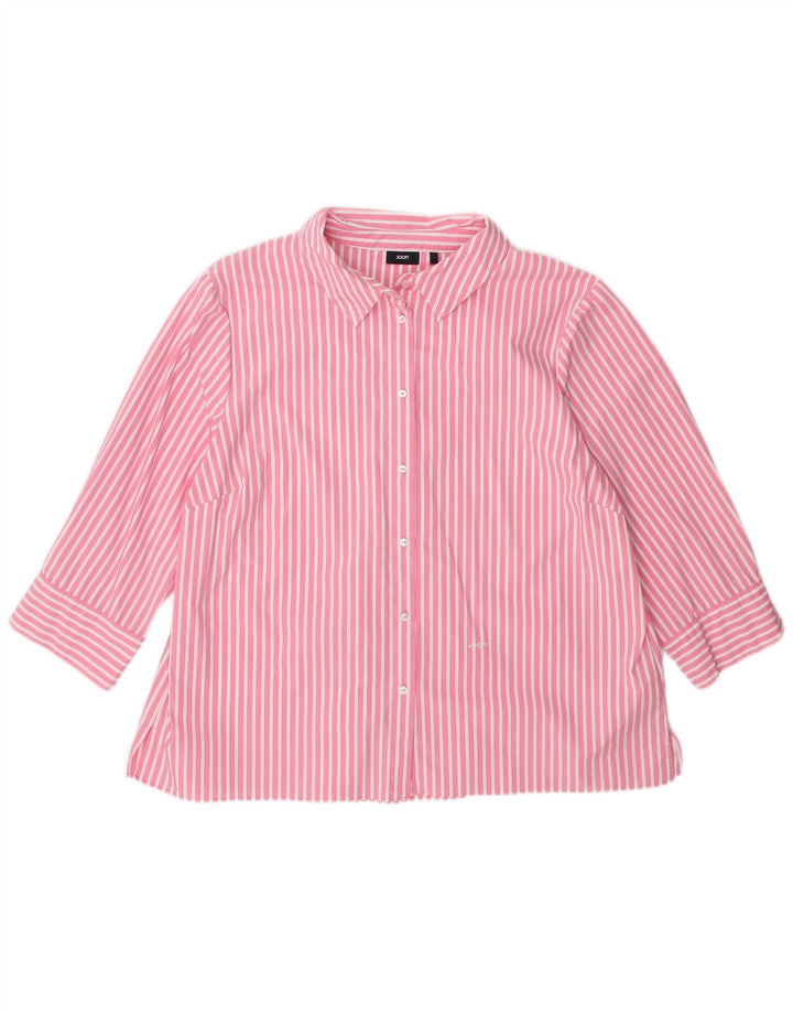 Blusa feminina JOOP manga 3/4 Reino Unido 14 algodão listrado rosa médio