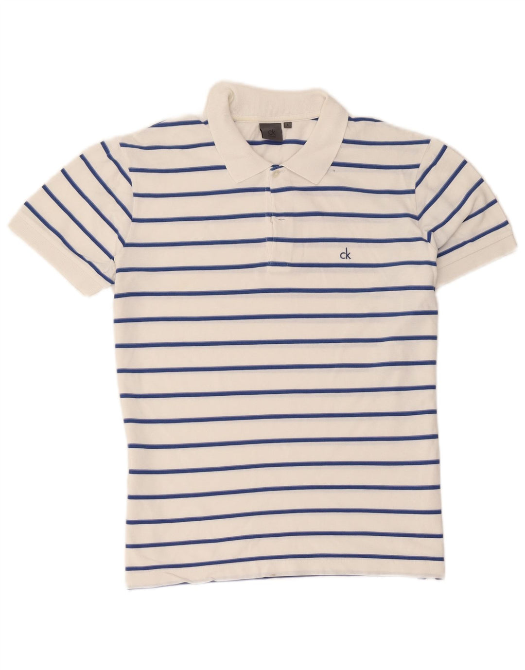 Camisa polo masculina Calvin Klein grande algodão listrado branco