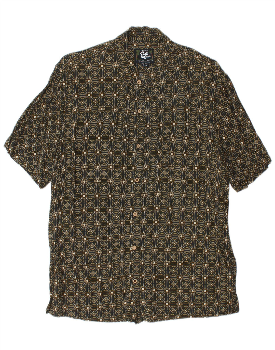 Camisa masculina de manga curta Pull & Bear XL cáqui geométrica