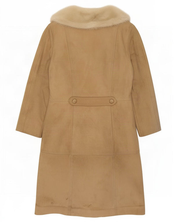 Casaco feminino vintage de shearling Reino Unido 14 couro bege médio