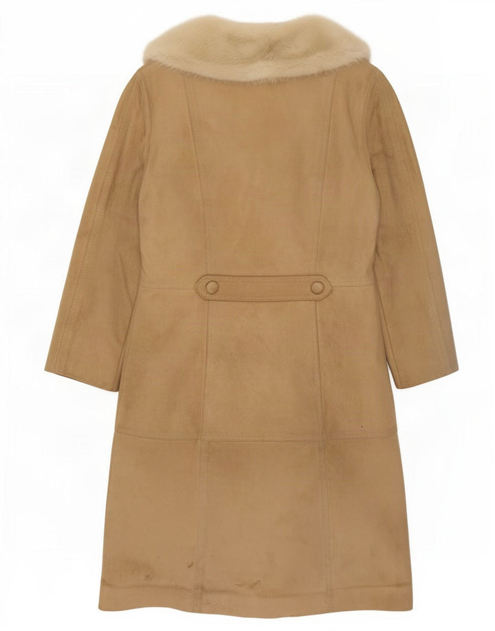Casaco feminino vintage de shearling Reino Unido 14 couro bege médio