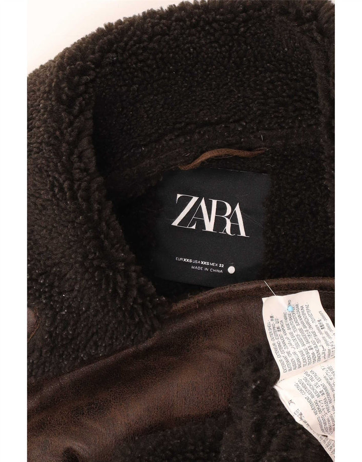 Zara Jaqueta Sherpa Feminina Oversized UK 2 2XS Marrom Poliéster