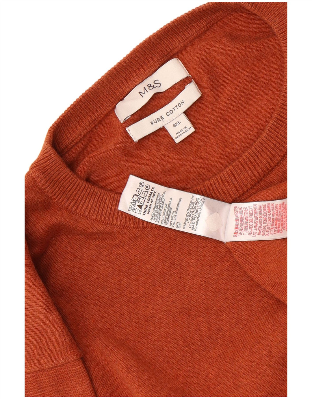 Suéter masculino Marks & Spencer com gola redonda 4XL algodão marrom