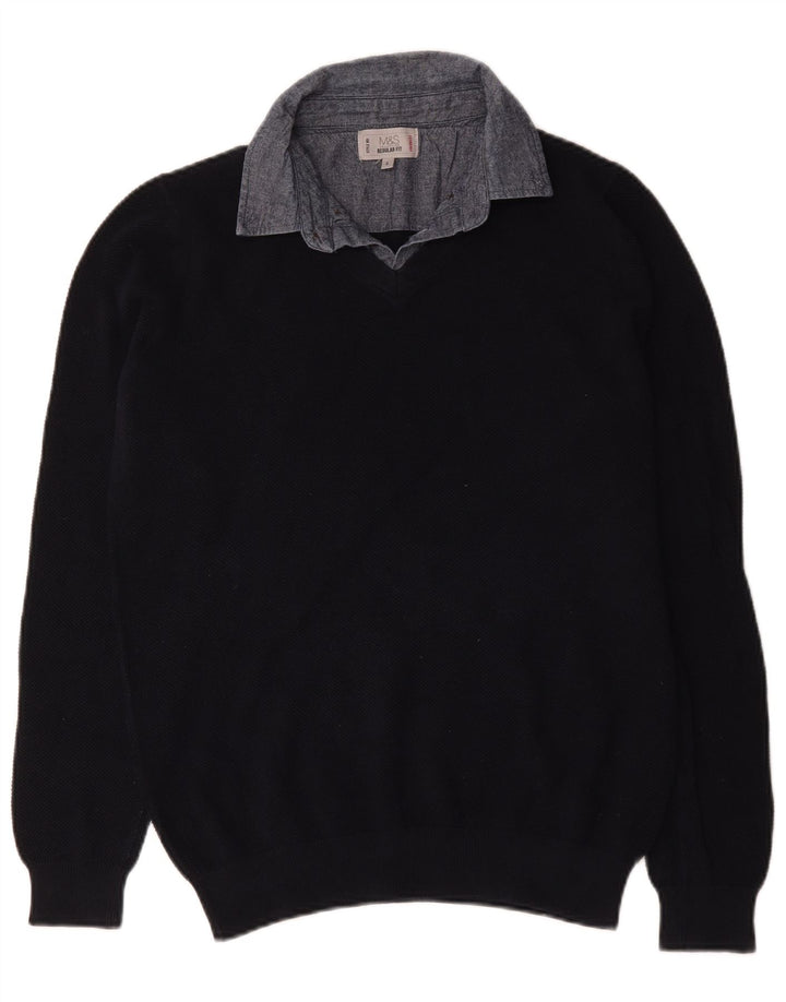 Suéter masculino Marks & Spencer regular fit com gola polo pequeno azul marinho