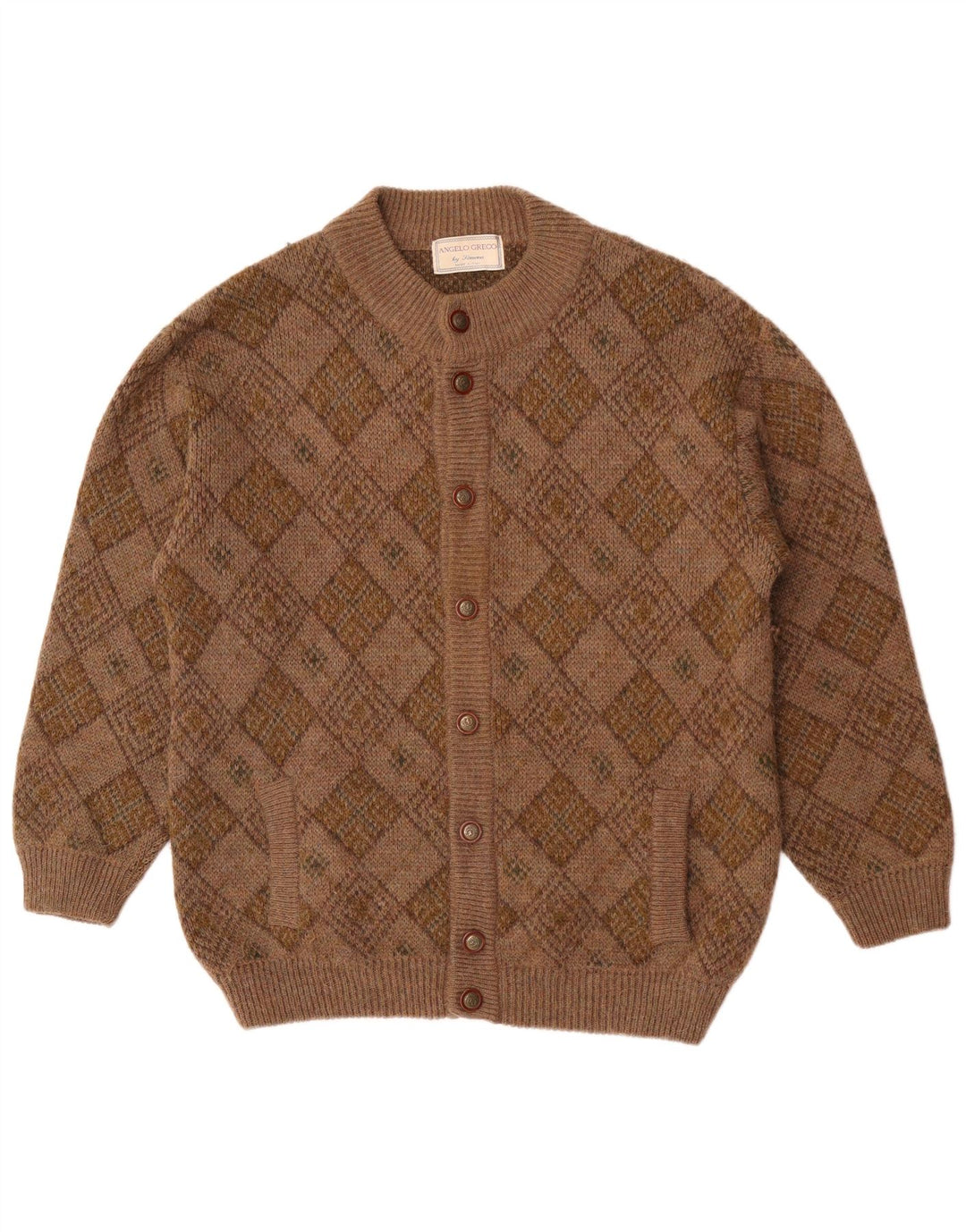 Angelo Greco Masculino By Simona Cardigan Suéter Grande Marrom Argyle/Diamante