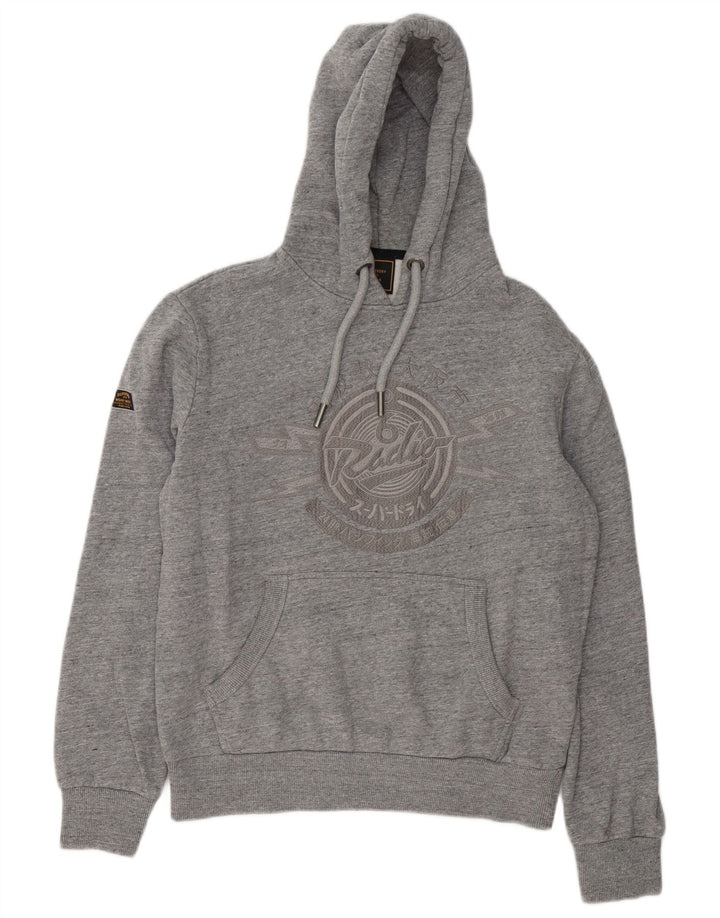 Suéter com capuz gráfico masculino Superdry algodão manchado cinza médio