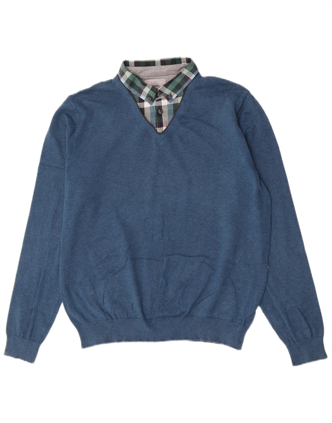 Suéter masculino Marks & Spencer regular fit com gola polo grande azul