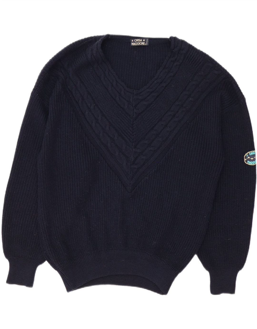 Suéter masculino vintage com decote em V XL lã azul marinho