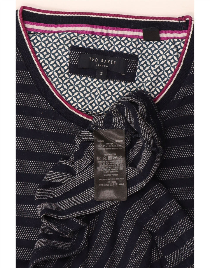 Camiseta masculina Ted Baker tamanho superior 3 algodão listrado azul marinho médio