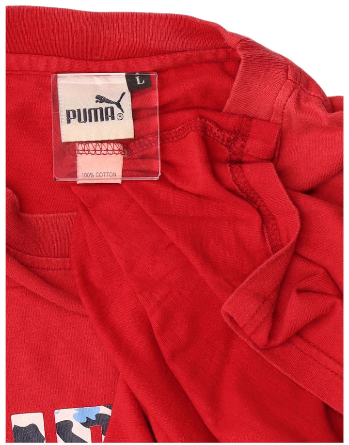 Puma Mens Graphic T-Shirt Top Grande Algodão Vermelho