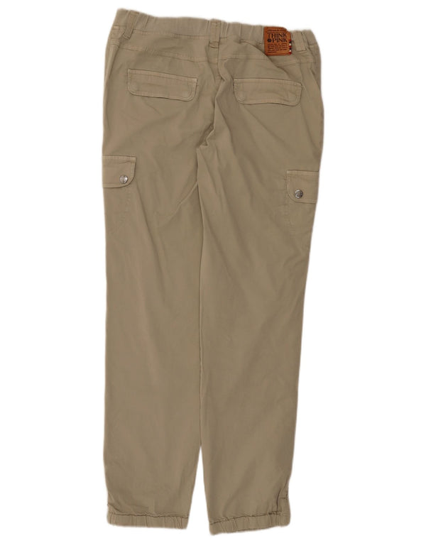 THINK PINK Womens Straight Cargo Trousers Large W32 L29 Khaki Cotton