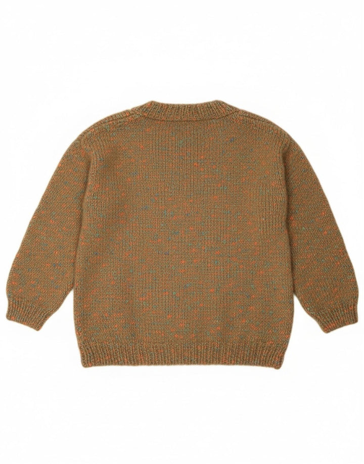 Suéter feminino vintage com gola redonda Reino Unido 12 verde médio manchado