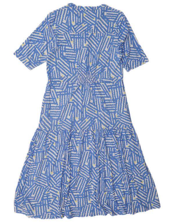 Vestido feminino em camadas White Stuff UK 12 modal geométrico azul médio