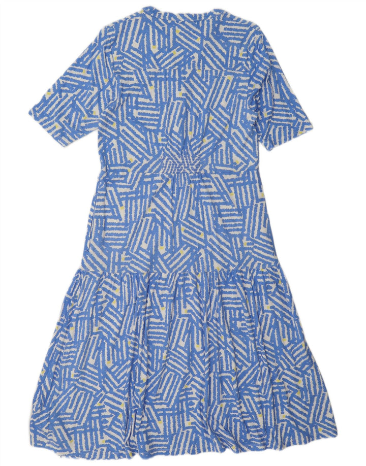 Vestido feminino em camadas White Stuff UK 12 modal geométrico azul médio