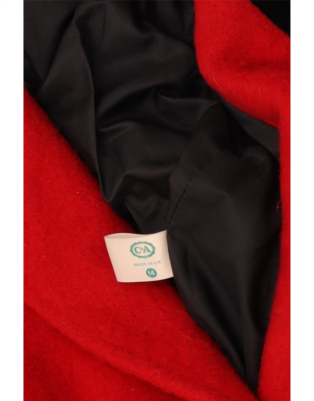 Casaco feminino C&A manga 3/4 com peito duplo Reino Unido 14 lã vermelha média