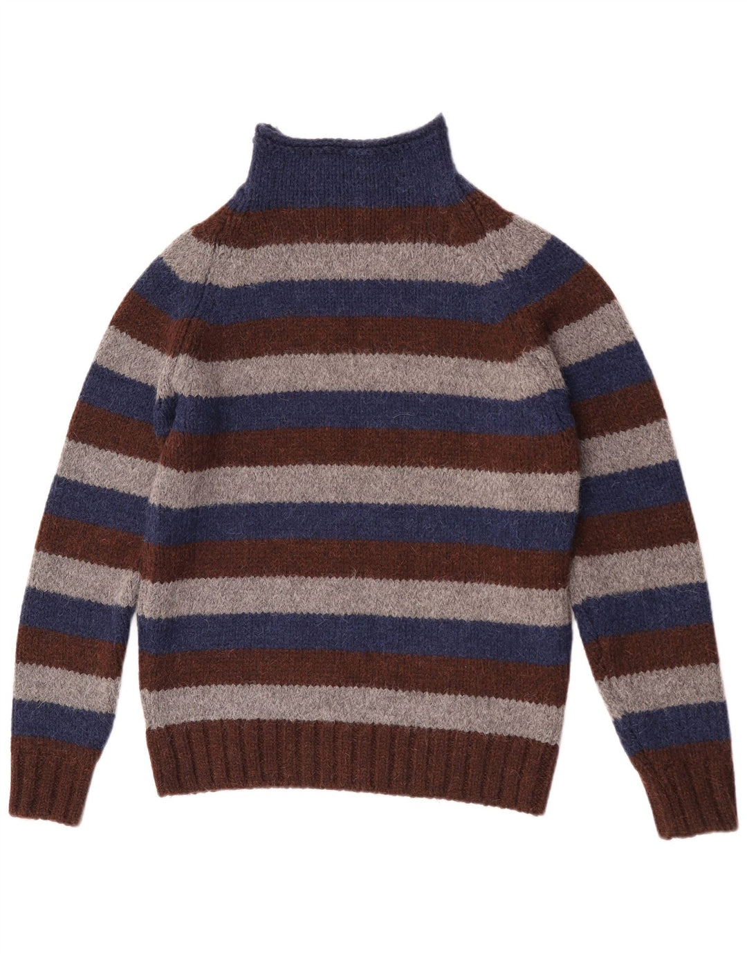 Suéter masculino com gola tartaruga a gás, grande lã virgem listrada multicolorida