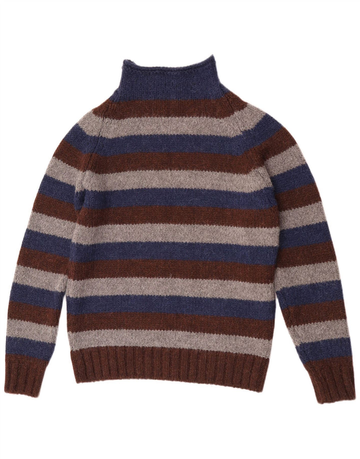 Suéter masculino com gola tartaruga a gás, grande lã virgem listrada multicolorida