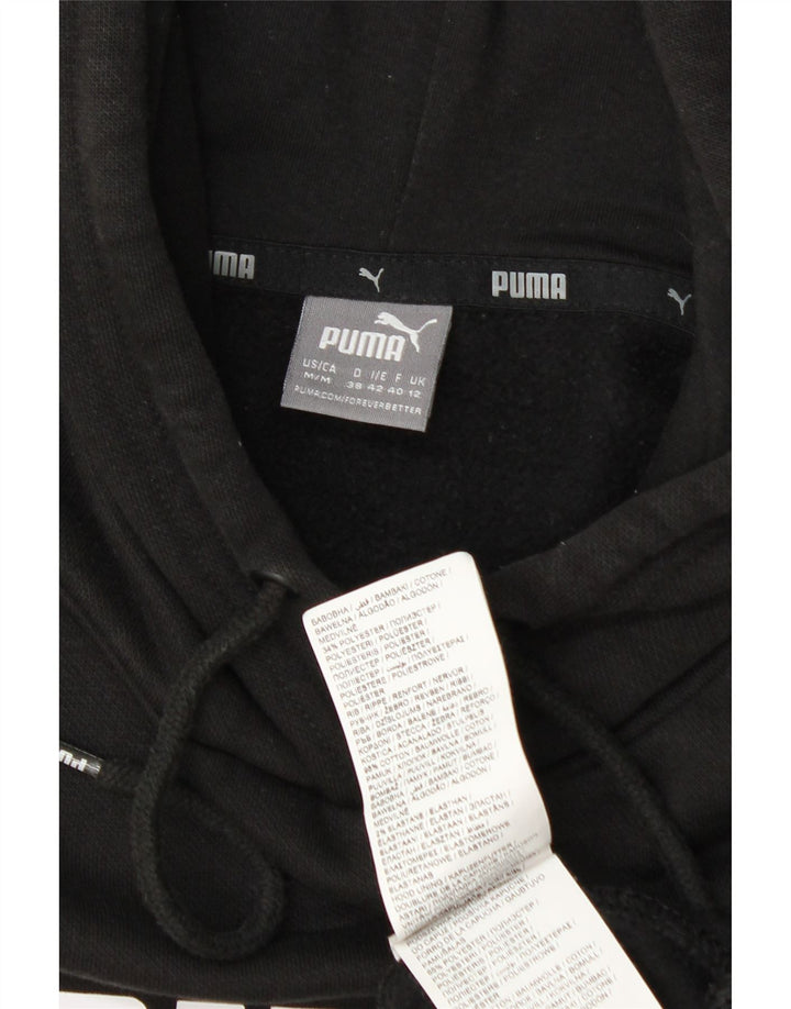 Puma feminino gráfico moletom com capuz UK 12 médio algodão preto