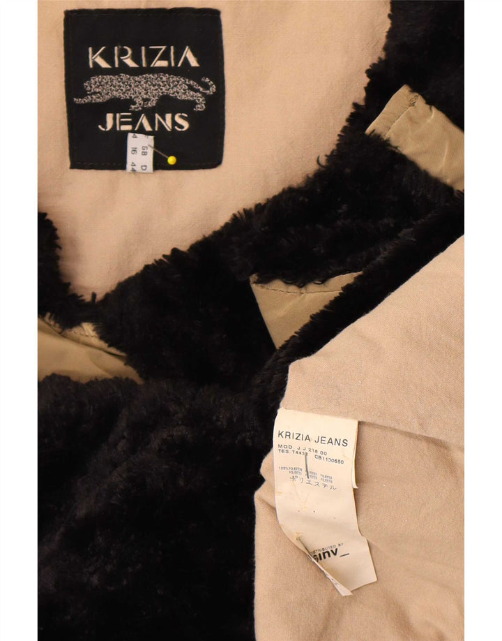 Sobretudo feminino Krizia Jeans UK 16 grande bege colorblock poliéster