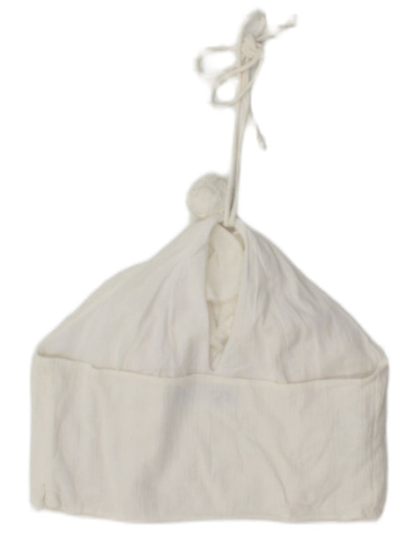 Top feminino Zara Halter UK 12 algodão branco médio