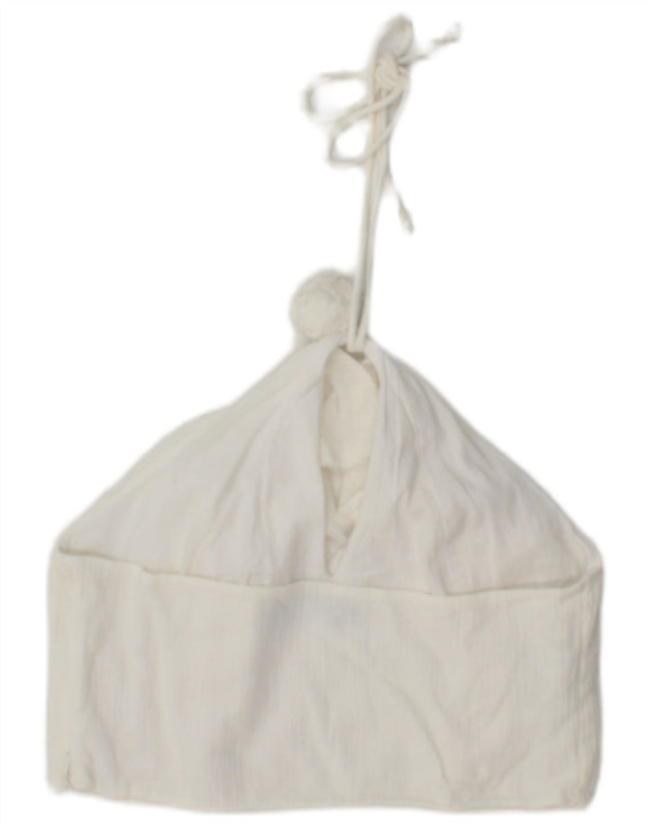 Top feminino Zara Halter UK 12 algodão branco médio