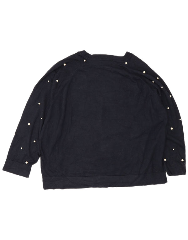 Suéter feminino Zara com gola canoa Reino Unido 14 médio azul marinho manchado
