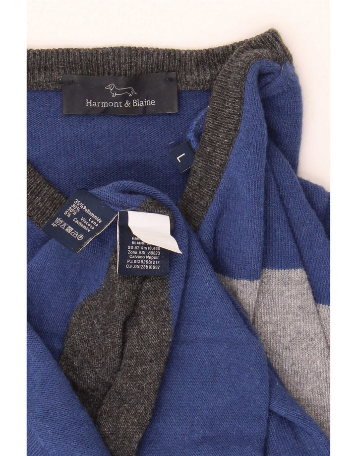 Suéter masculino Harmont & Blaine com gola redonda, grande poliamida listrada azul
