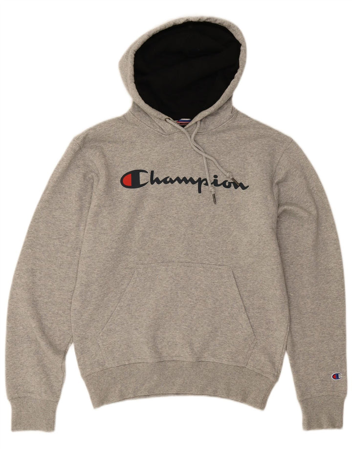 CHAMPION Suéter masculino com capuz gráfico pequeno cinza