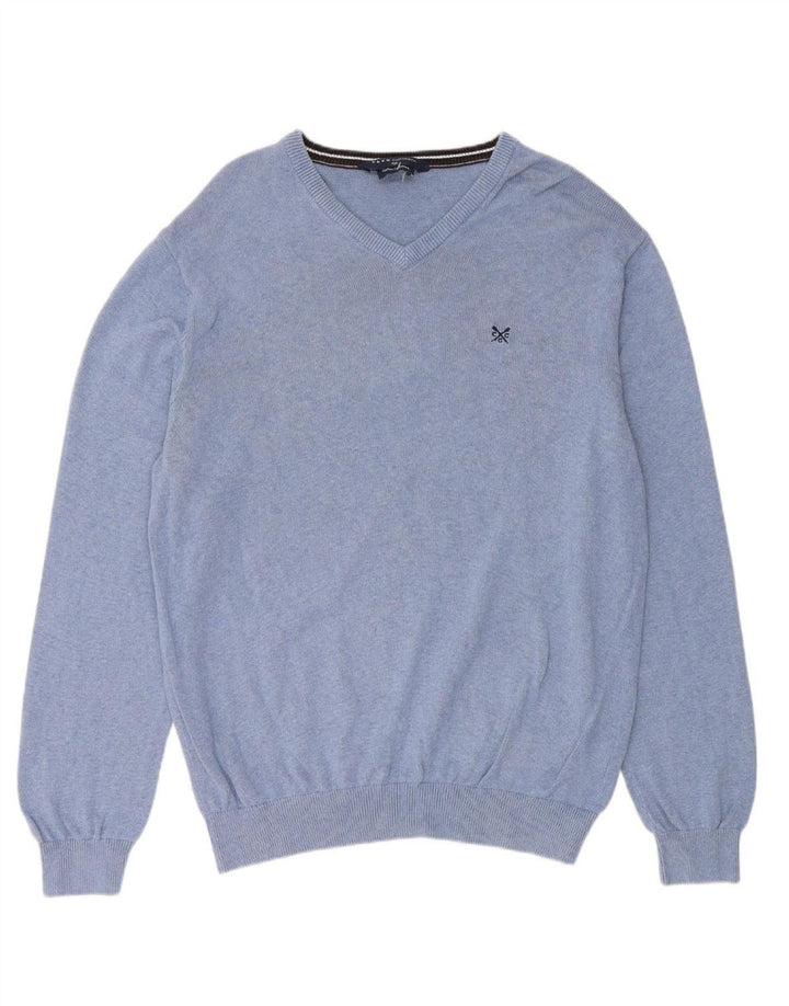 CREW CLOTHING Suéter masculino com decote em V 2XL algodão azul