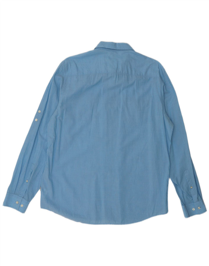Camisa masculina Calvin Klein listrada azul grande de algodão