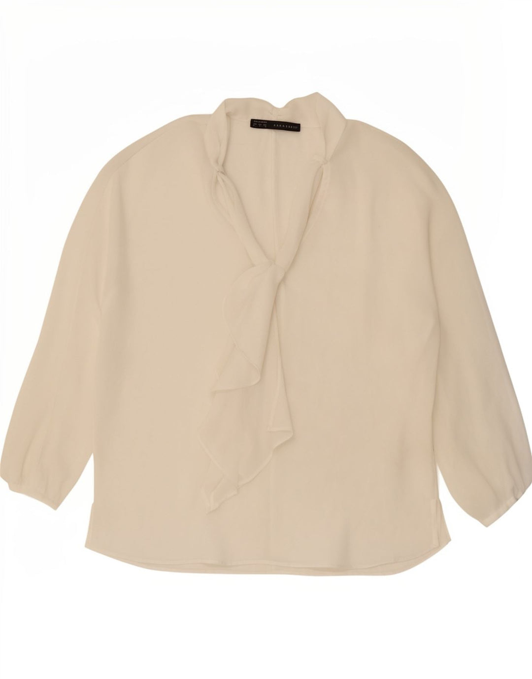 Zara feminino manga comprida com gravata frontal transparente Reino Unido 16 grande branco