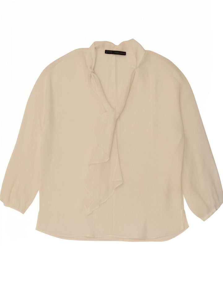 Zara feminino manga comprida com gravata frontal transparente Reino Unido 16 grande branco