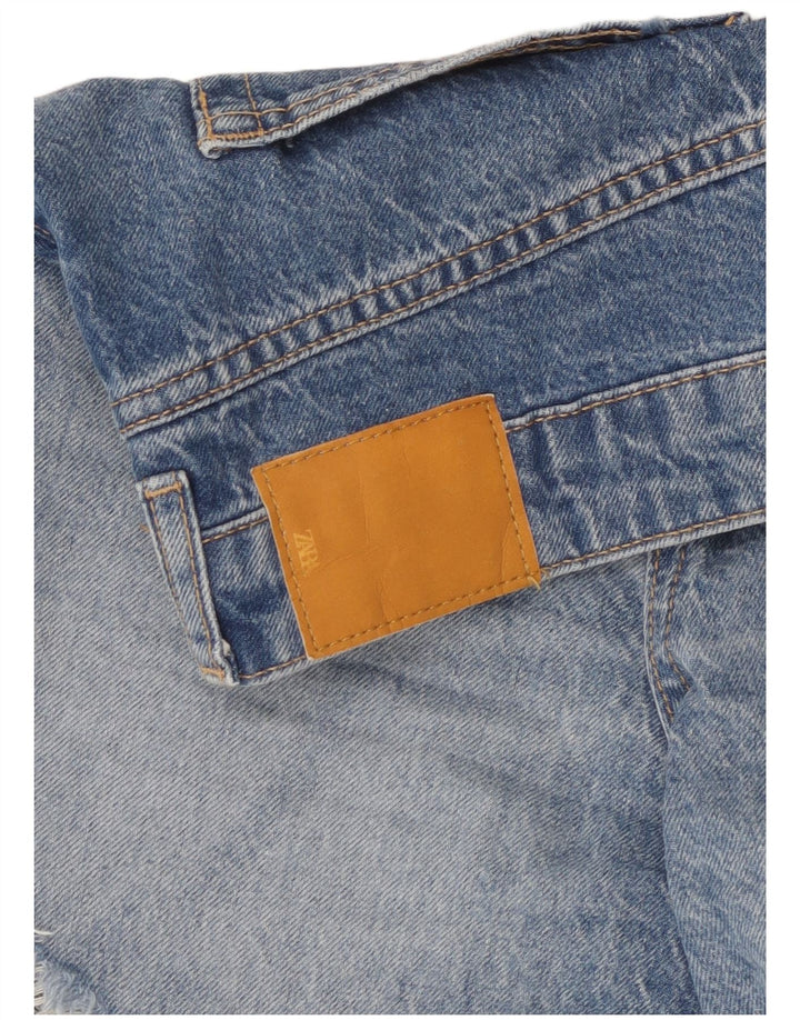 Zara Shorts jeans feminino de cintura alta desgastado W30 azul médio