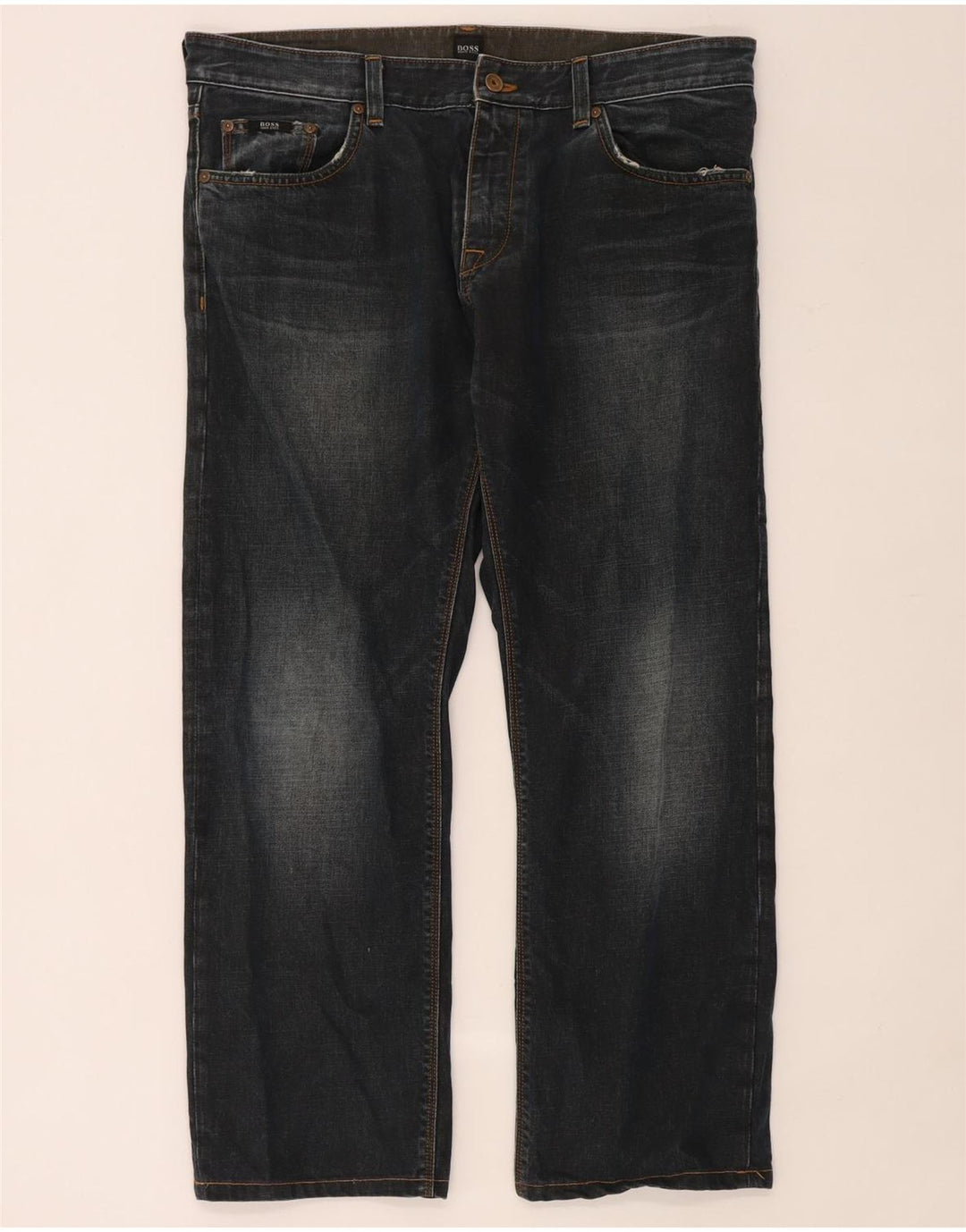 Hugo Boss Mens Straight Jeans W38 L32 Azul Marinho Algodão