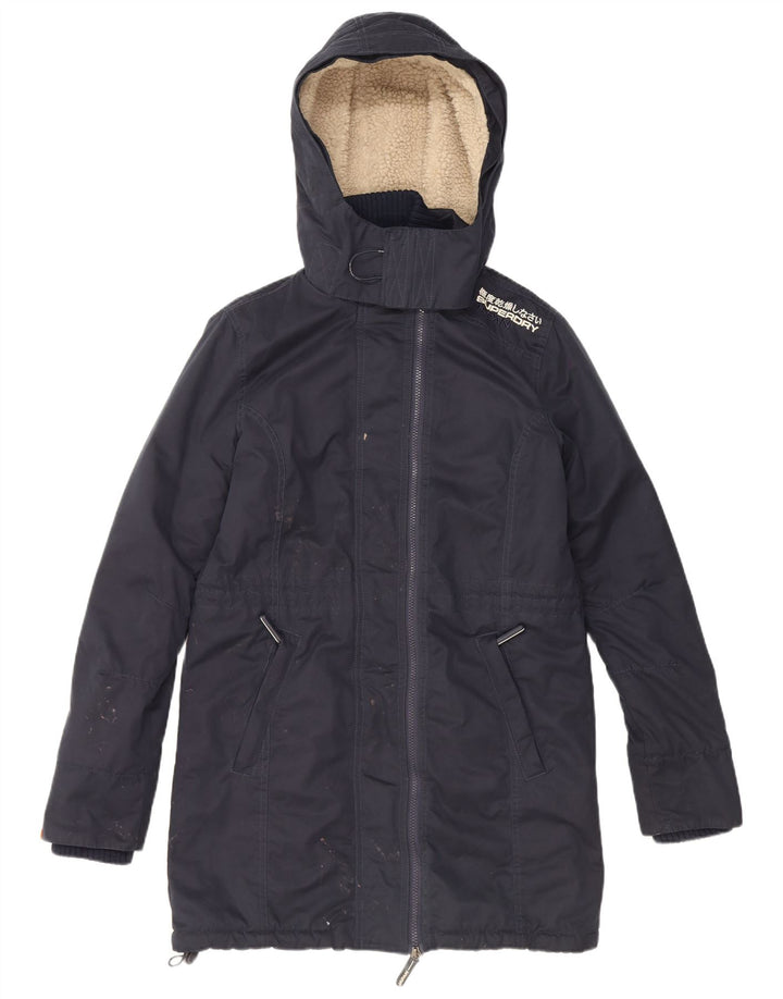 Jaqueta masculina Superdry com capuz Sherpa Parka Reino Unido 38 poliéster azul marinho médio