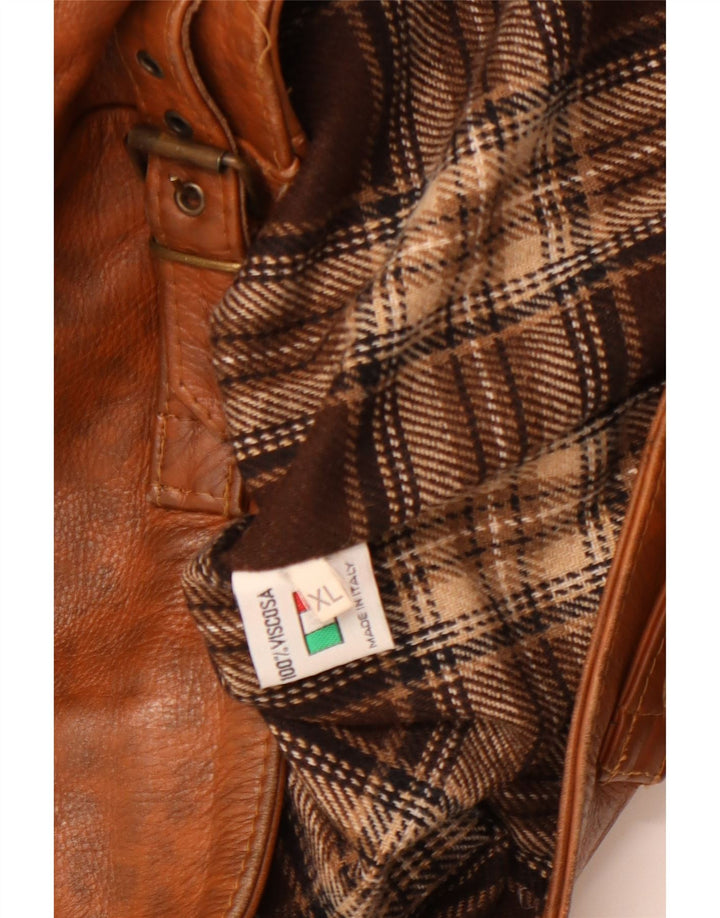 Jaqueta de couro feminina vintage Reino Unido 18 XL couro manchado marrom