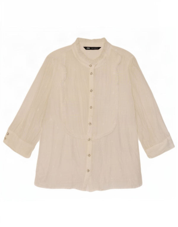 Blusa feminina Zara manga 3/4 transparente Reino Unido 14 médio branco